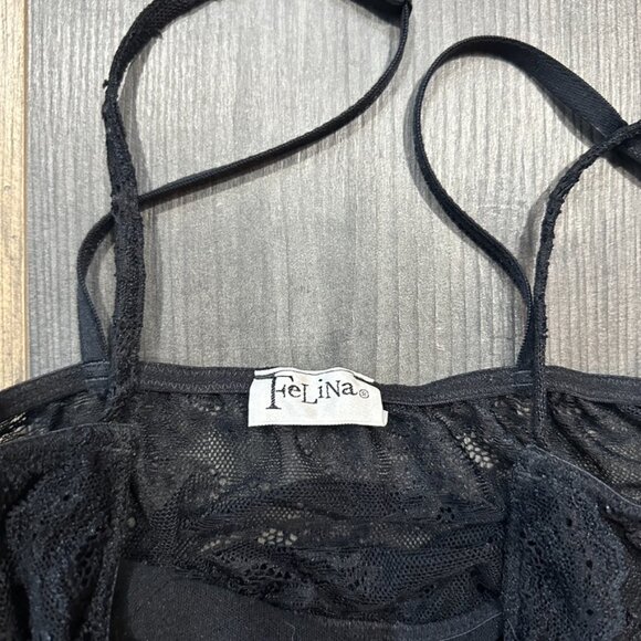 Felina Lace Nightgown Black  Extra Small Floral Polka Dot Sheer Bow Slip Nightie - Picture 5 of 5